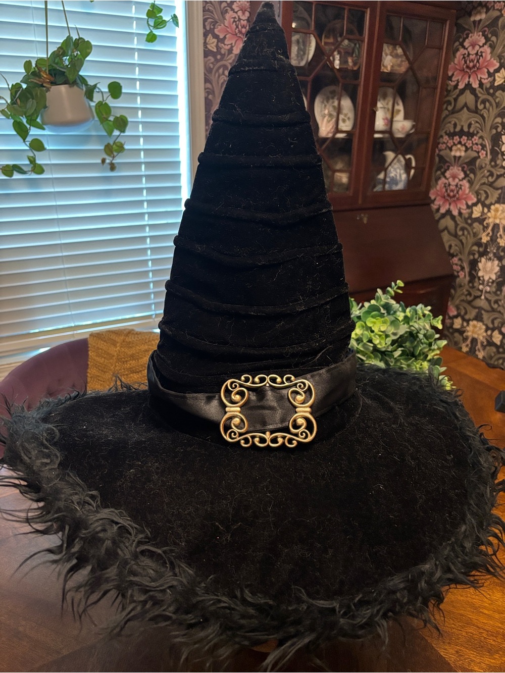 Black Velvet Witch Hat with Gold Buckle - Home Accents